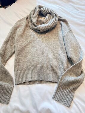 Joyfolie Light Gray Ribbed Cowl Neck Sweater
